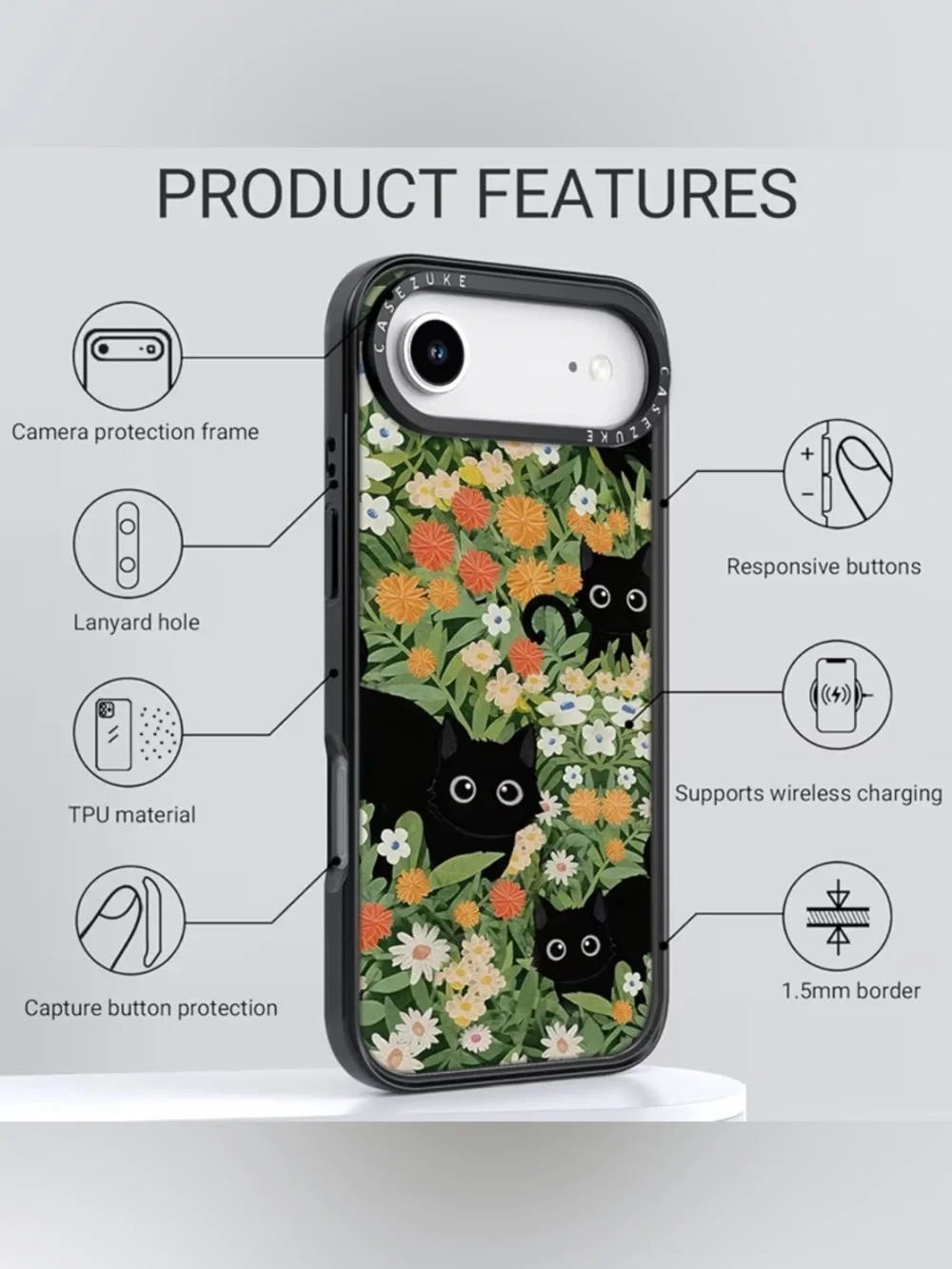Black Cat Floral iPhone 17 Air Case - Green & Black